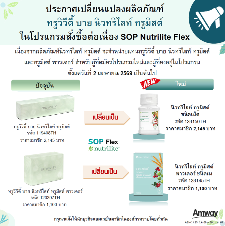 ประกาศเปลี่ยนแปลงนิวทริไลท์ ทรูมิสต์ แทนทรูวิวิตี้ ใน SOP Nutrilite Flex.png