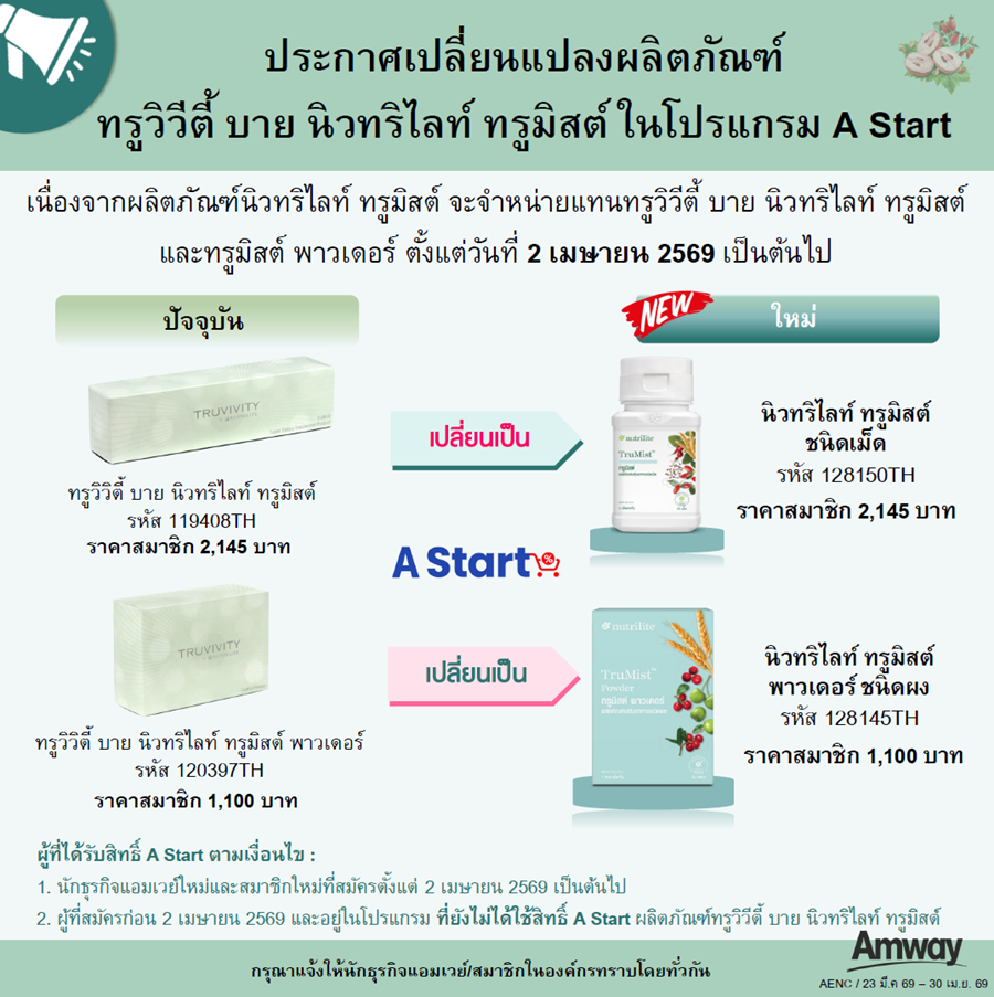 ประกาศเปลี่ยนแปลงนิวทริไลท์ ทรูมิสต์ แทนทรูวิวิตี้ ใน A Start.png