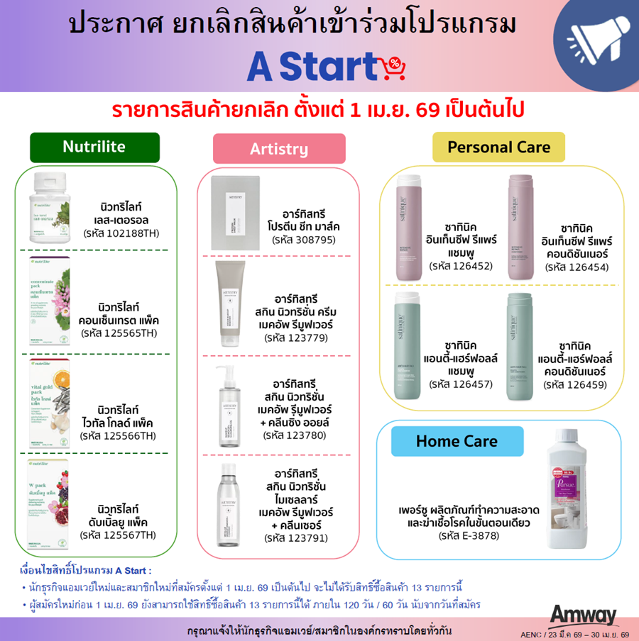 ประกาศยกเลิกสินค้าเข้าร่วมโปรแกรม A Start เดือน เม.ย. 69.png